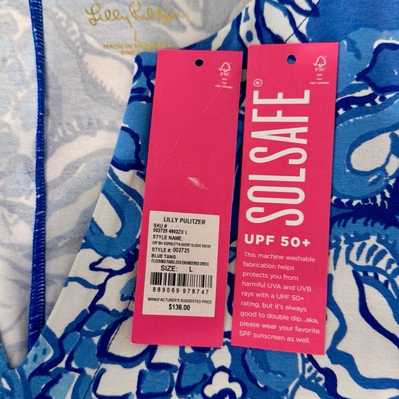Lilly Pulitzer UPF 50+ Sophiletta Short Sleeve Dress, Blue Tang Flocking Fab, L - Picture 3 of 13